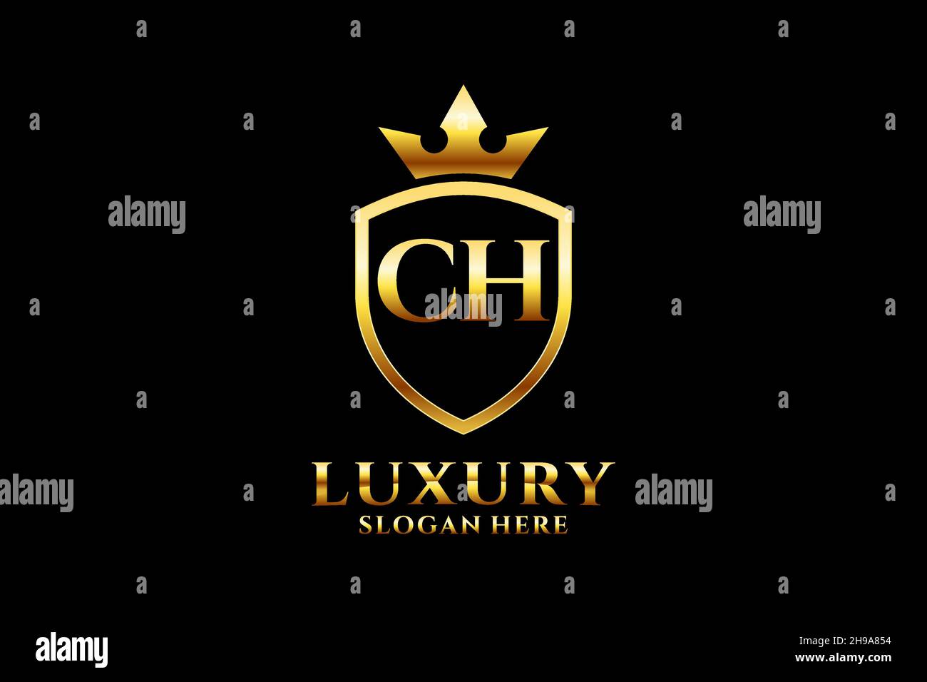 CH élégant logo de luxe ou modèle de badge avec rouleaux et couronne royale - parfait pour les projets de marque de luxe Illustration de Vecteur