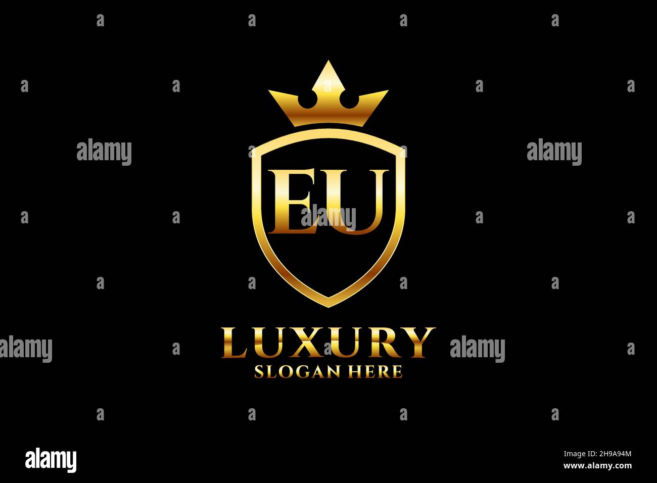Modèle élégant de monogramme ou de badge de luxe européen avec rouleaux et couronne royale - parfait pour les projets de marque de luxe Illustration de Vecteur