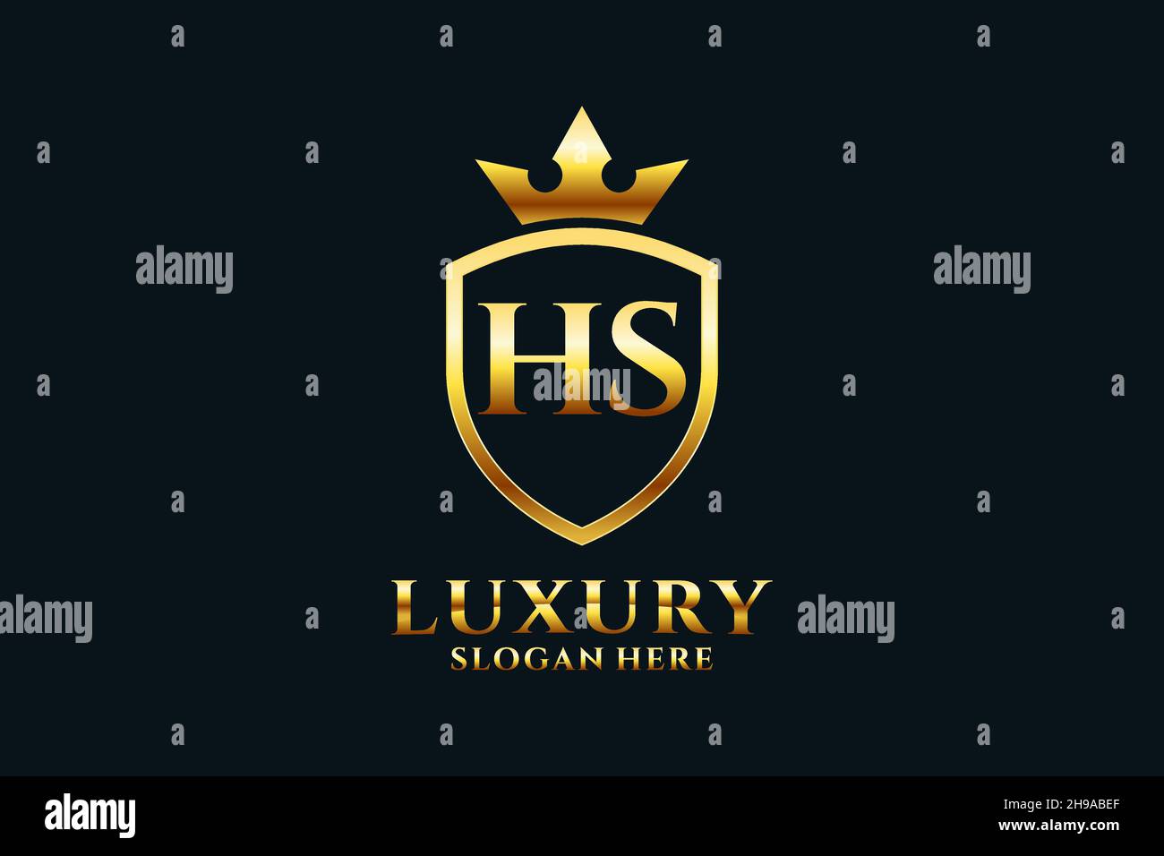 HS élégant de luxe monogramme logo ou modèle de badge avec rouleaux et couronne royale - parfait pour les projets de marque de luxe Illustration de Vecteur
