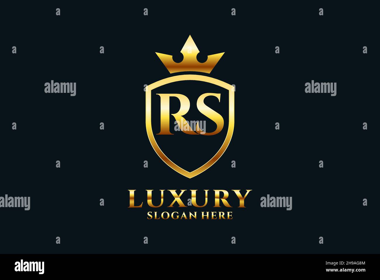 Modèle élégant de monogramme ou de badge de luxe RS avec rouleaux et couronne royale - parfait pour les projets de marque de luxe Illustration de Vecteur