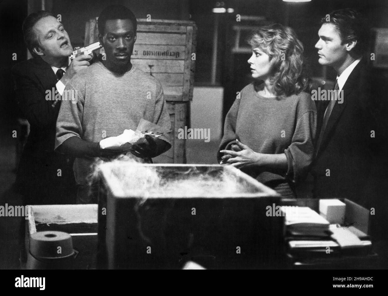 Michael Champion (alias Michael Campbell), Eddie Murphy, Lisa Eilbacher, sur le tournage du film, Beverly Hills COP, Paramount Pictures, 1984 Banque D'Images