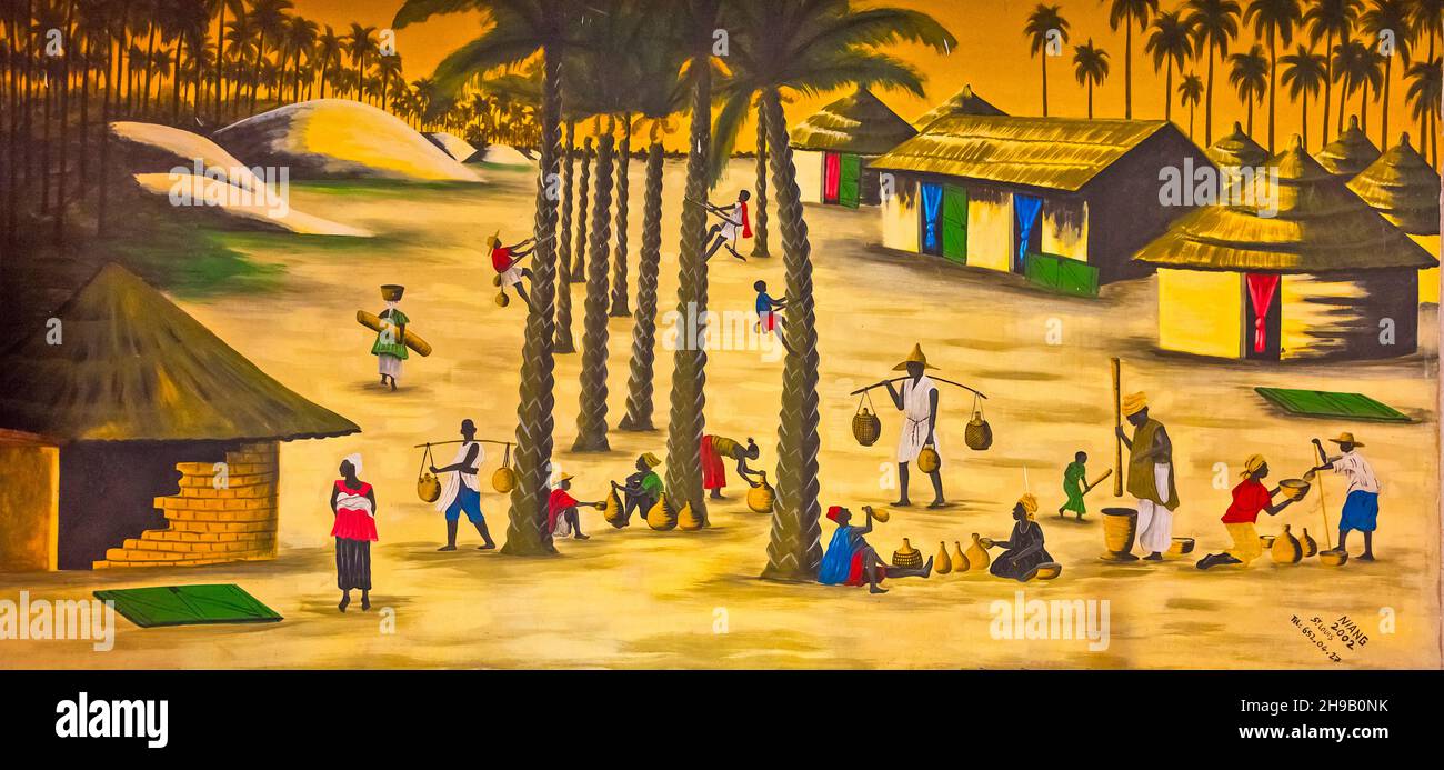 Peinture représentant la vie locale, Saint-Louis, Sénégal Banque D'Images