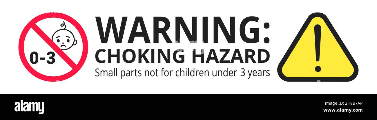 Autocollant de panneau interdit de risque d'étouffement ne convient pas aux enfants de moins de 3 ans isolés sur fond blanc. Illustration de Vecteur
