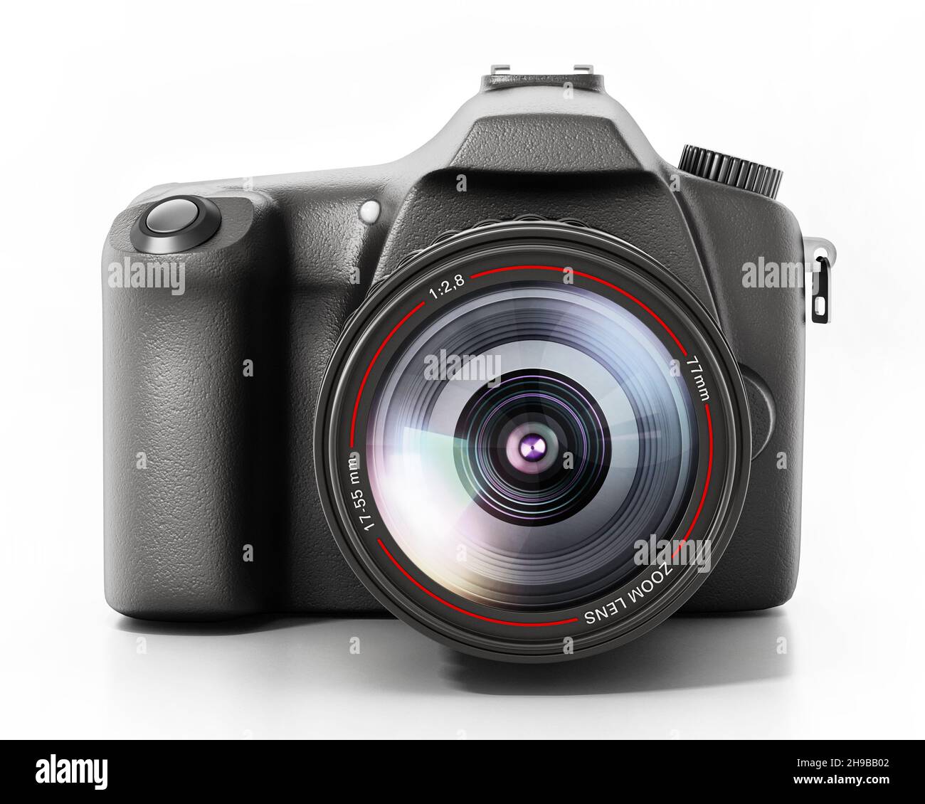 Appareil photo reflex numérique professionnel isolé sur fond blanc.Illustration 3D. Banque D'Images