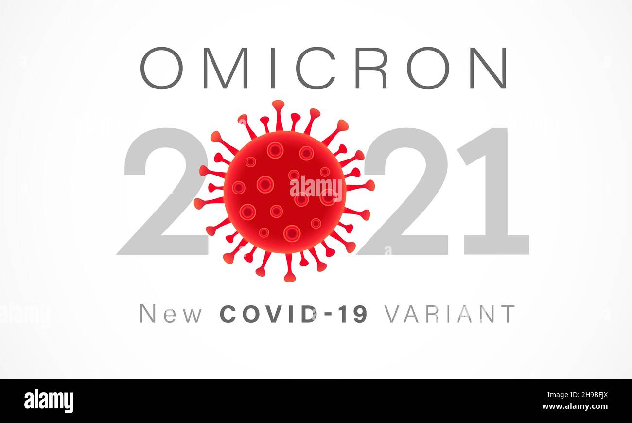 OMICRON Nouvelle VARIANTE COVID-19, bannière vectorielle 2021.Symbole de la typographie du coronavirus muté SRAS-COV-2 (B.1.1.529) détectée en Afrique du Sud Illustration de Vecteur