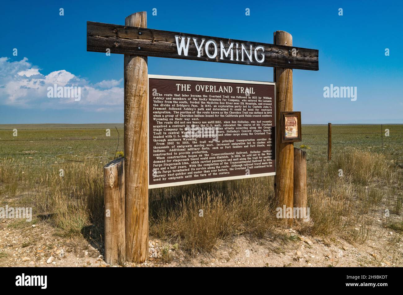 Panneau d'information Overland Trail, Snowy Range Road, State Highway 130, près de Laramie, Wyoming,ÉTATS-UNIS Banque D'Images