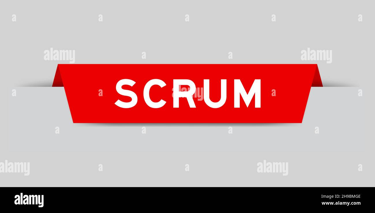 Étiquette rouge insérée avec le mot Scrum sur fond gris Illustration de Vecteur