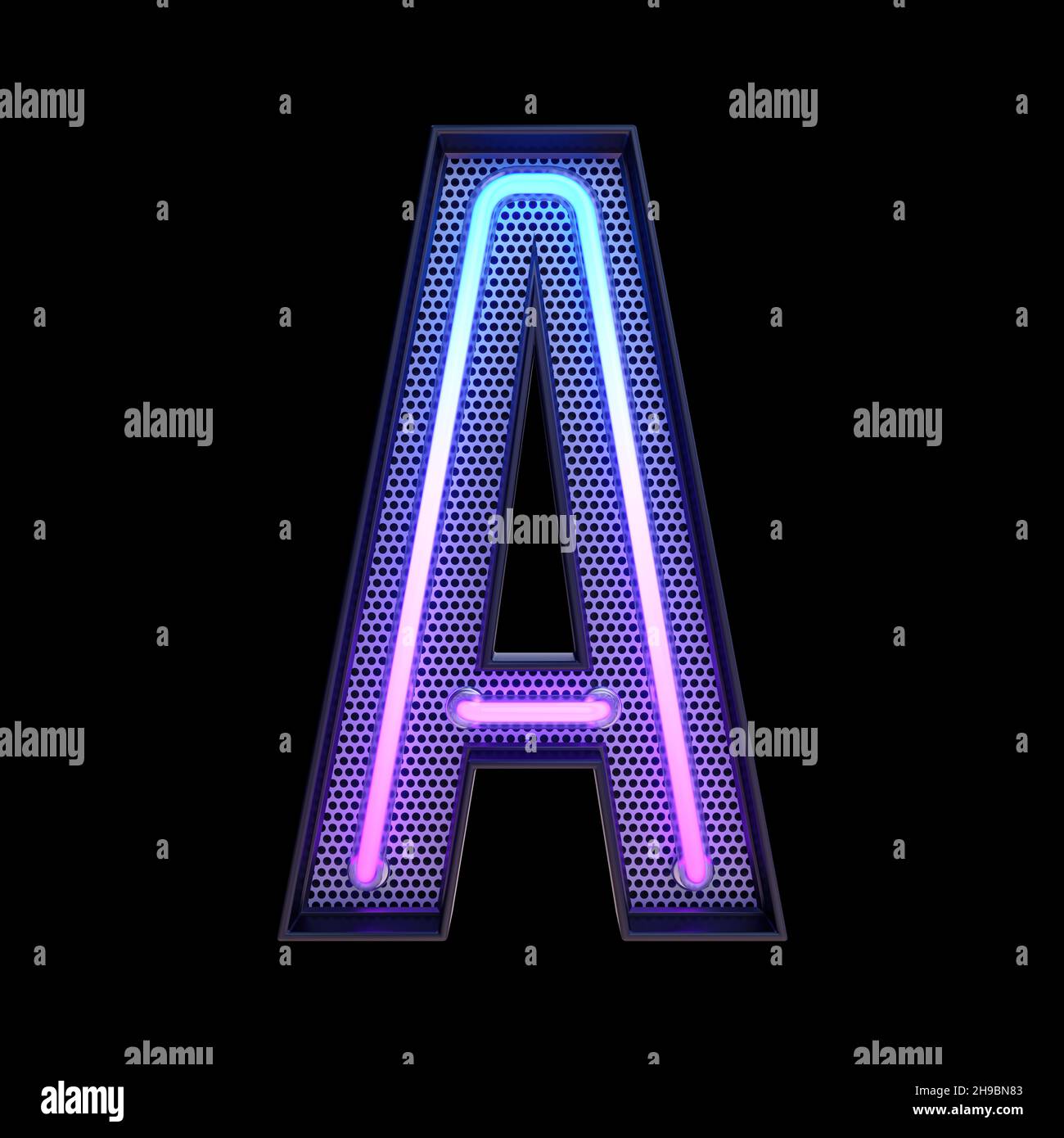 Néon rétro lumière lettre a Alphabet isolé sur fond noir avec masque de découpe.illustration 3d. Banque D'Images