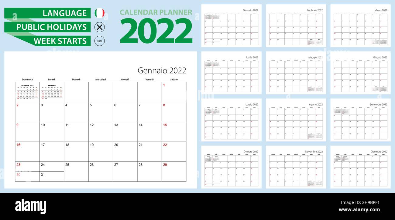 Calendrier Italien 2023 Avec Les Saints Calendrier Italien Pour 2022.Langue Italienne, La Semaine Commence À Partir  Du Lundi.modèle De Calendrier Vectoriel Pour L'italie, La Suisse, Saint-Marin  Et Autres Image Vectorielle Stock - Alamy