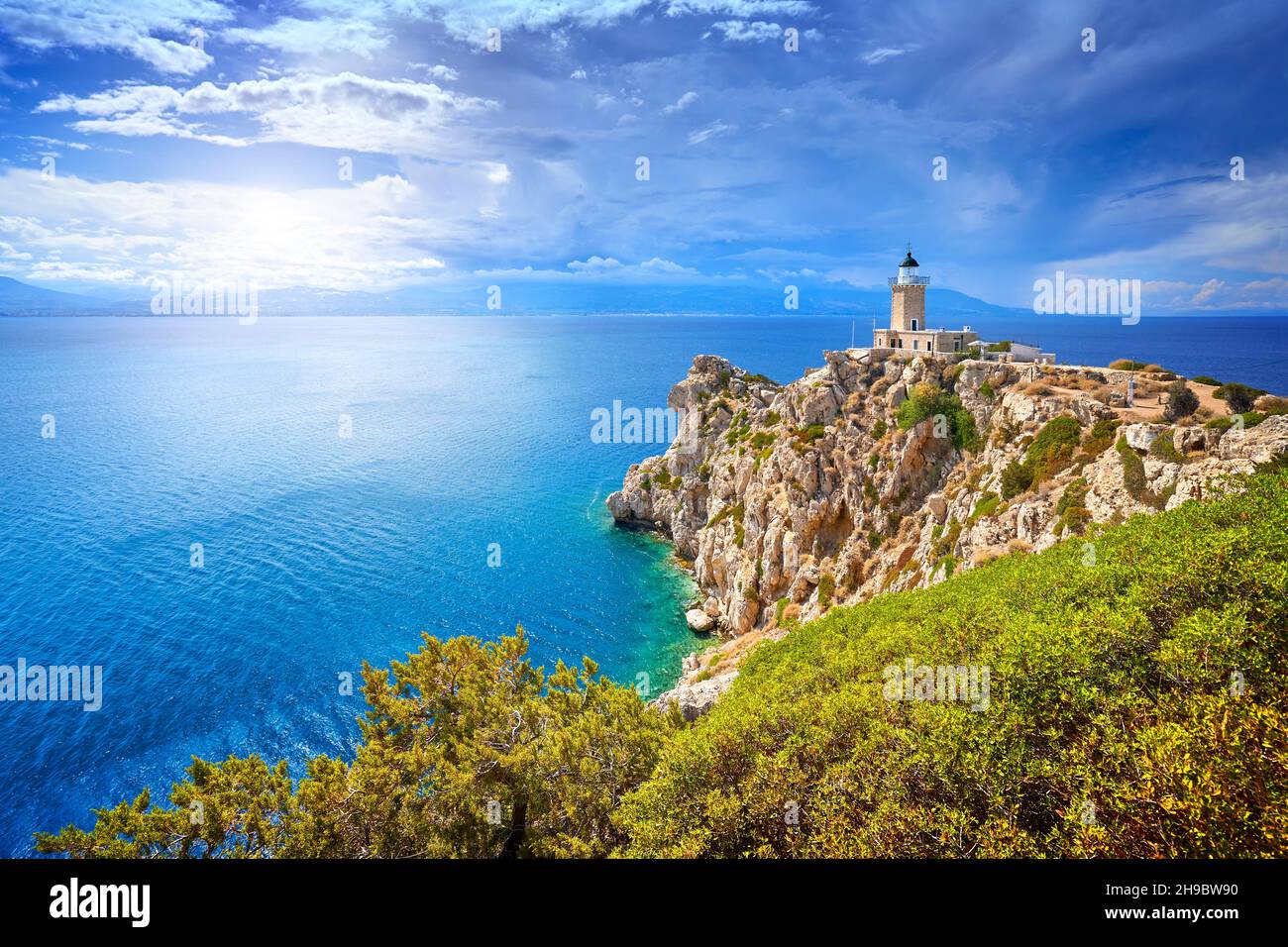 Phare de Melagkavi, cap Ireon, Péloponnèse, Grèce Banque D'Images