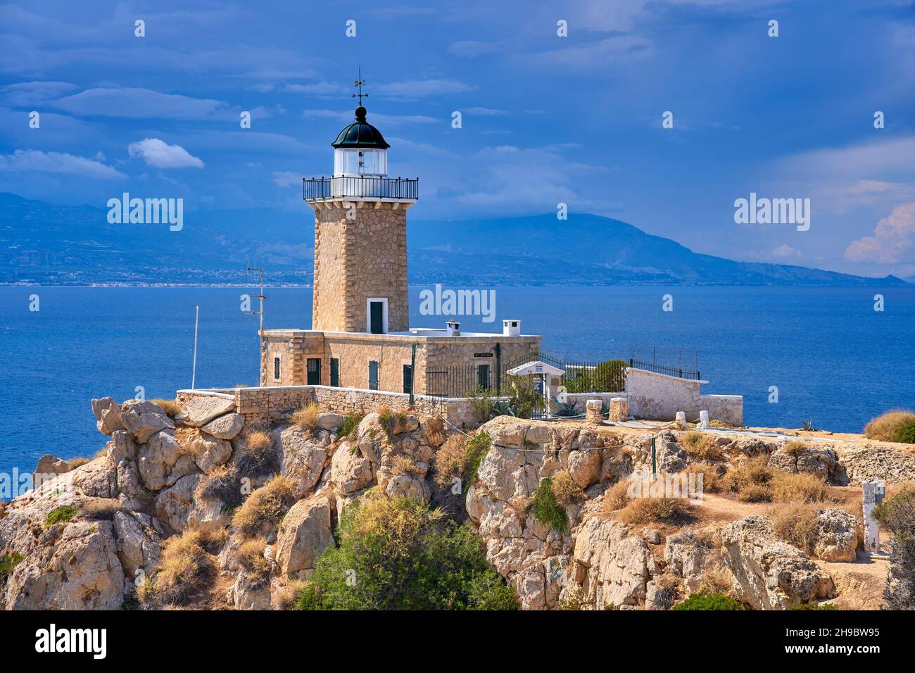 Phare de Melagkavi, cap Ireon, Péloponnèse, Grèce Banque D'Images