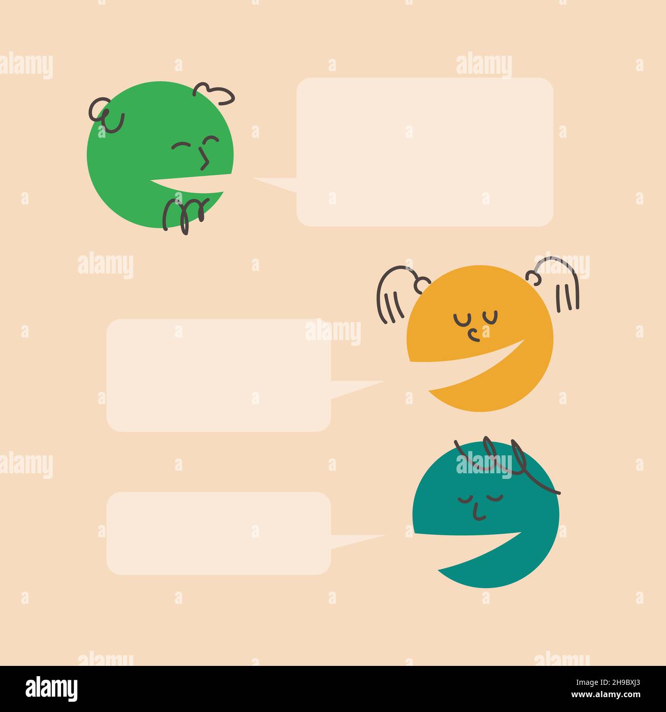 Modèle de boîte de dialogue.Les gens parlent, arguent.Le grand-père parle à ses petits-enfants, parle de bulles.Question et réponse.Illustration vectorielle ronde colorée Illustration de Vecteur