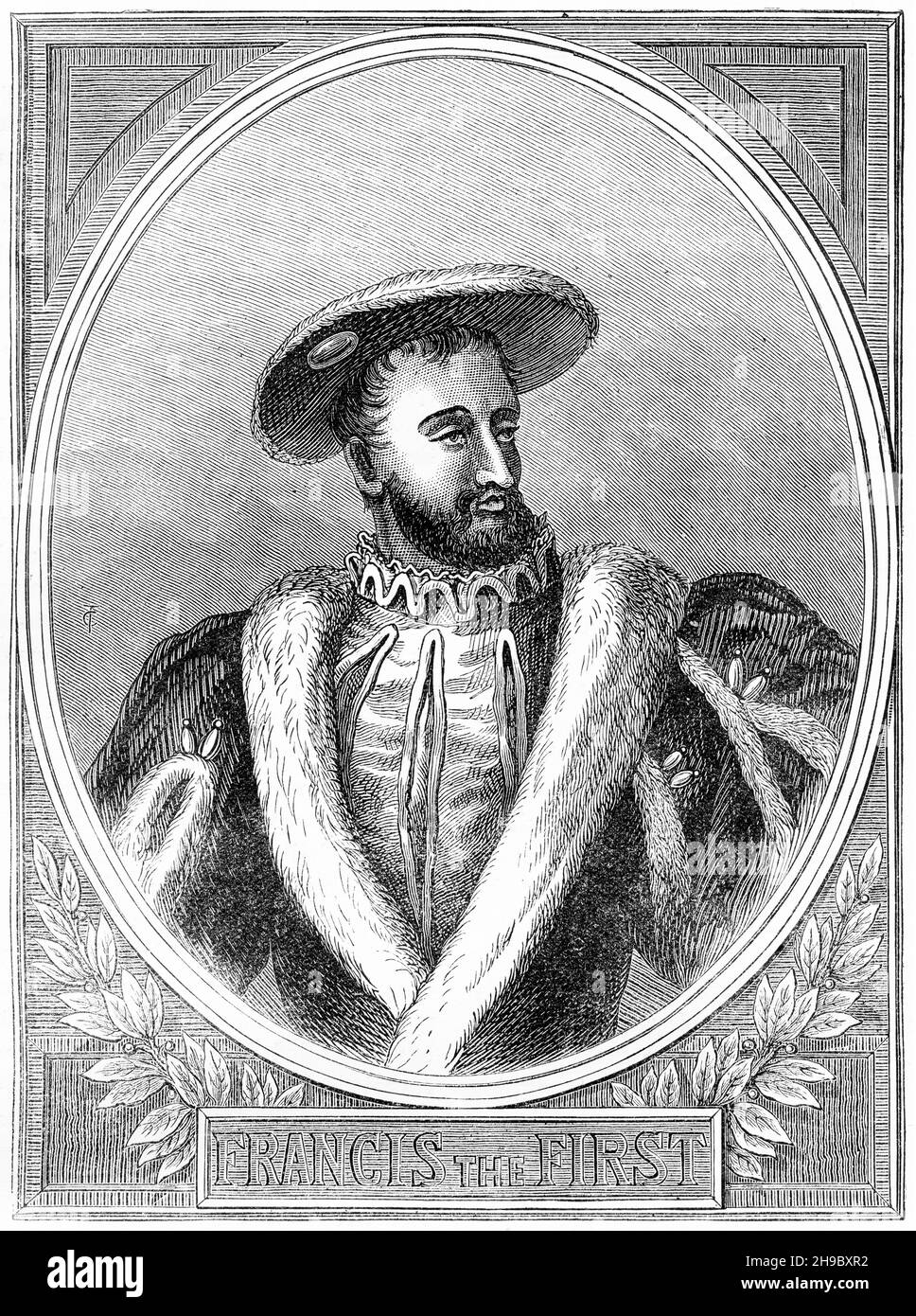 Portrait gravé de François I (1494 – 1547) Roi de France de 1515 à 1547.Il était le fils de Charles, comte d'Angoulême, et Louise de Savoie.Il succéda à son cousin et beau-père Louis XII, qui mourut sans fils. Banque D'Images