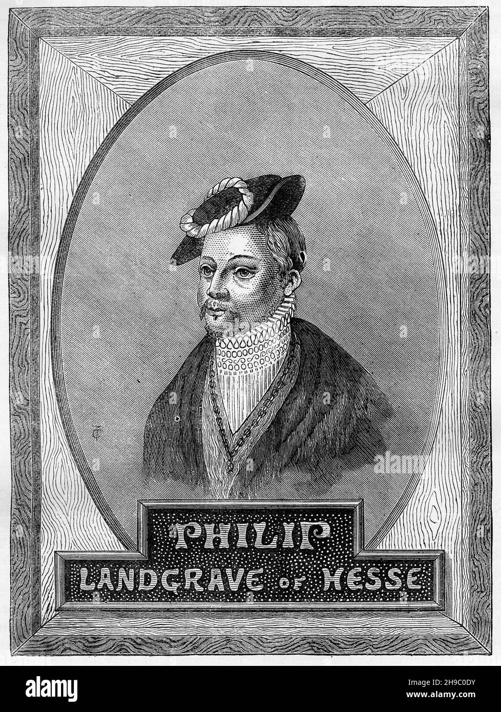 Portrait gravé de Philippe I, Landgrave de Hesse (1504 – 1567), surnommé « le magnanime », était un champion de la réforme protestante et l'un des plus importants des premiers dirigeants protestants en Allemagne. Banque D'Images
