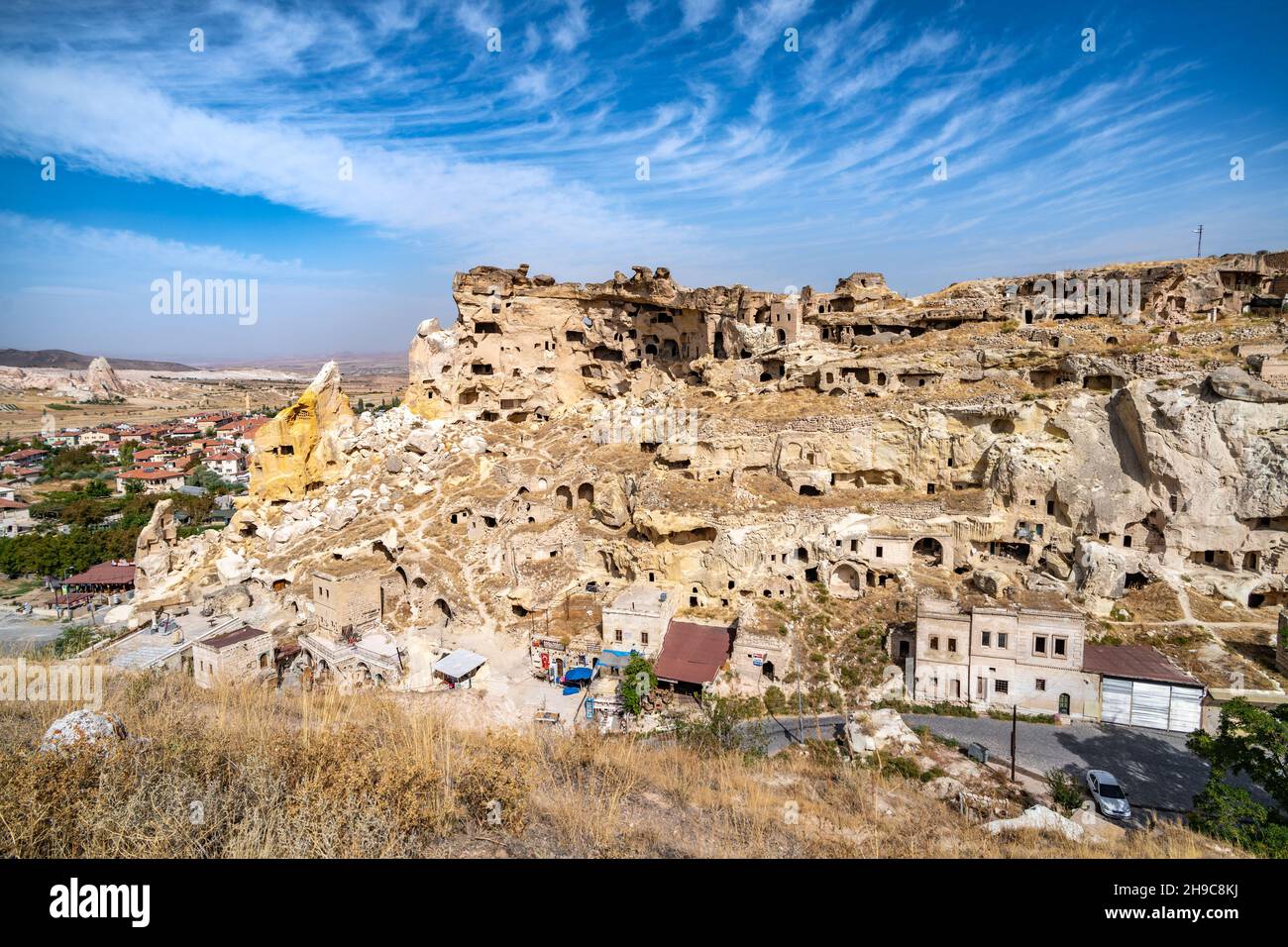 Cavusin a ruiné le village de rochers à Cappadoce, Turquie. Banque D'Images