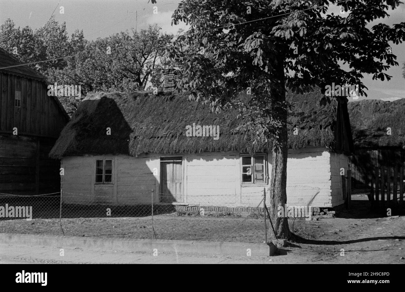 Lisków, 1947-10.Drewniana chata kryta strzech¹. wb/gr PAP Dok³adny dzieñ wydarzenia nieustalony.Liskow, 1947 octobre.Une maison en bois de chaume. wb/gr PAP Banque D'Images