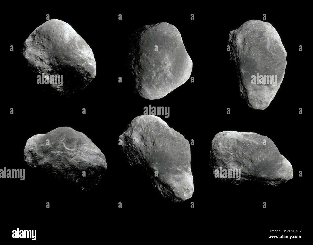 Comète astéroïde sur fond noir.L'astéroïde en pierre foncée dans l'espace.rendu 3d Banque D'Images