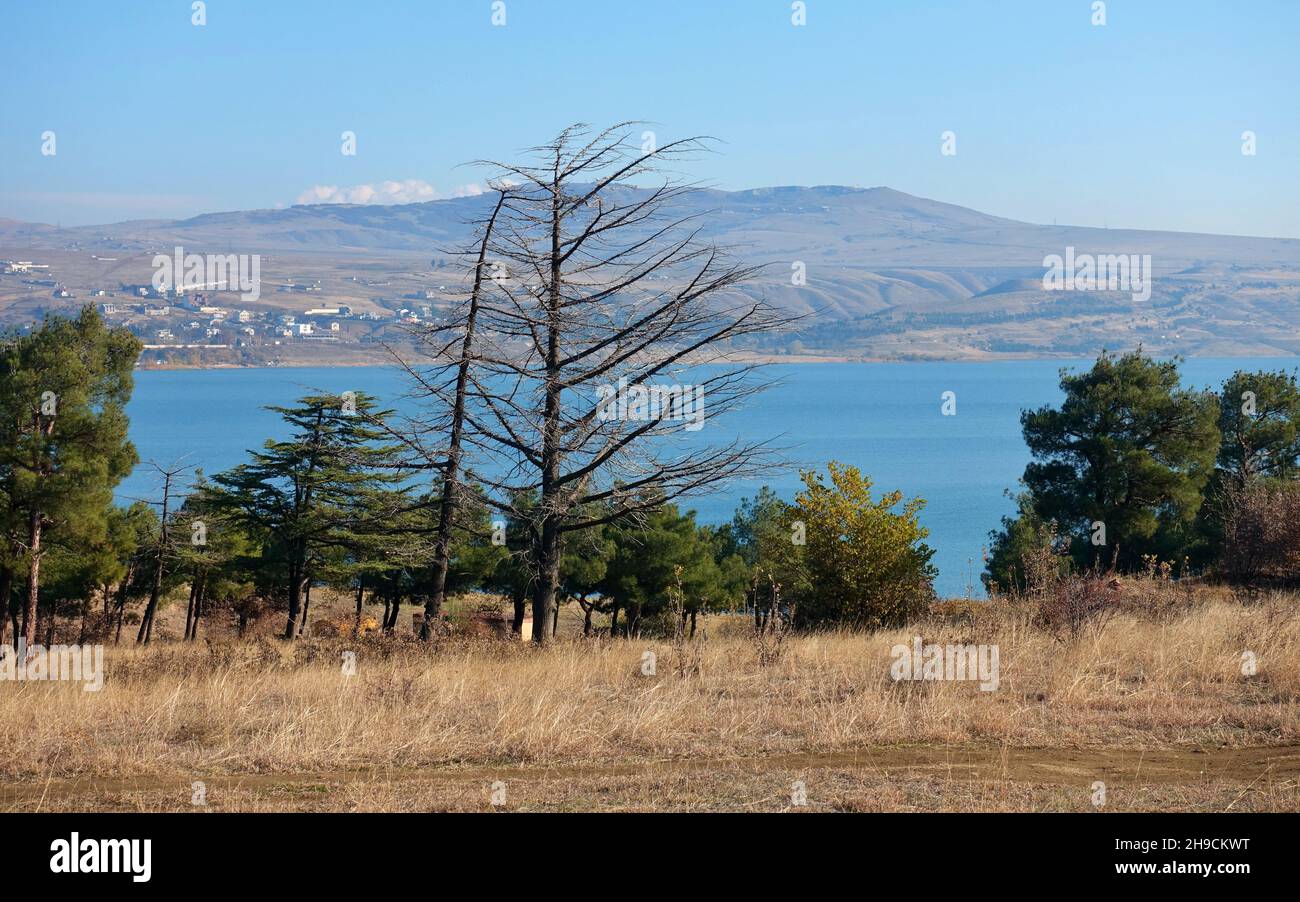 Lac de Tbilissi - réservoir d'eau pour la capitale de la Géorgie à l'hiver 2019 Banque D'Images