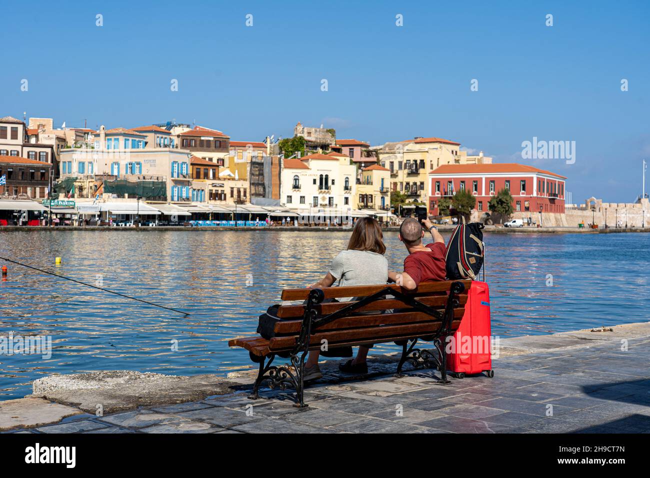 Vieux port de Chania en Crète, Grèce Banque D'Images