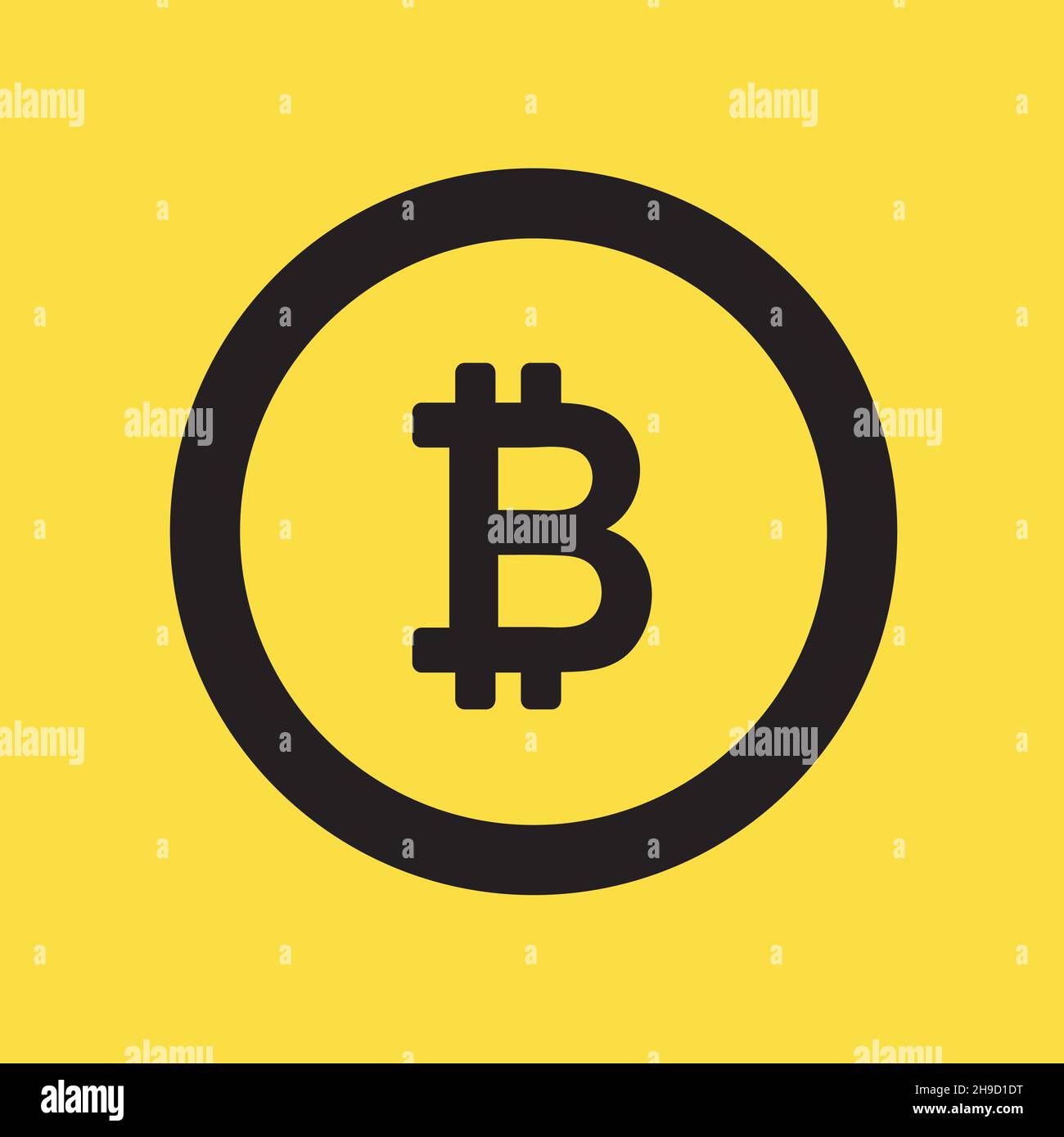 L'icône Bitcoin signe le symbole de paiement.Symbole de pièce de monnaie noire Crypto isolé sur fond jaune.Vecteur Illustration de Vecteur