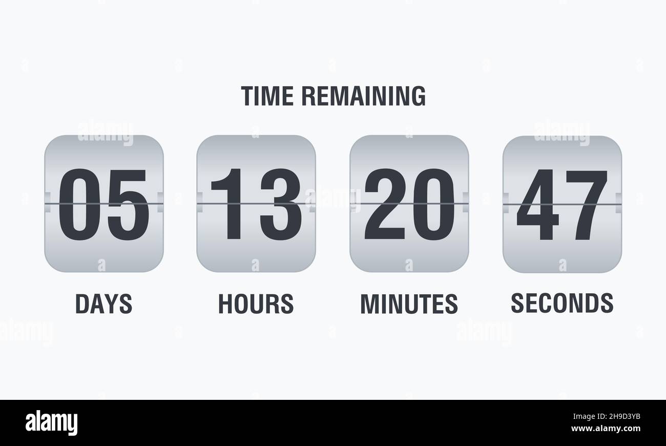 Retourner le minuteur du compte à rebours.Tableau de conférence avec tableau d'affichage du temps restant de vecteur avec tableau d'affichage du jour, de l'heure, des minutes et des secondes pour la page Web Illustration de Vecteur