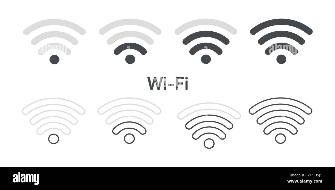 Icônes Wi-Fi définies.Icônes Internet.Symbole Internet sans fil.Jeu de signes pour la connexion du réseau.Barre de satellites pour mobile, radio, ordinateur.Wi-fi Illustration de Vecteur
