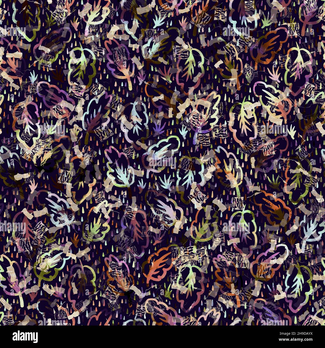 Imprimé camouflage géométrique exotique multicolore de boho.Motif de répétition détaillé pour le sol sombre automnal sans couture. Banque D'Images