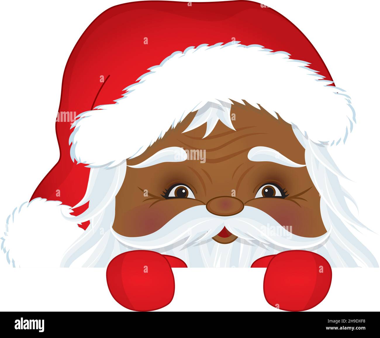 Mignon Père Noël afro-américain jouant Peekaboo.Vector Peek a Boo Santa Claus Illustration de Vecteur