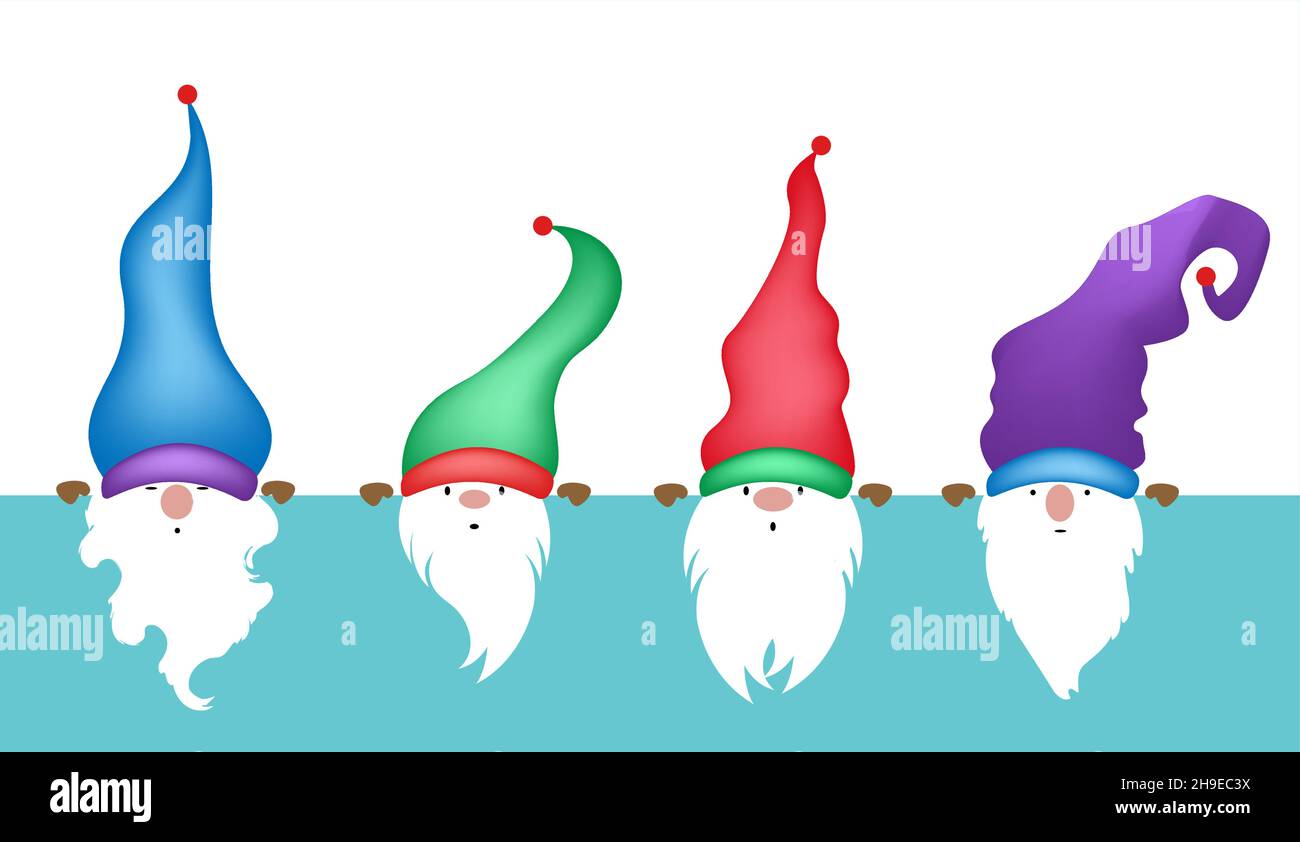 Ensemble de Gnome de Noël, Gnome scandinave nordique, joli Noël Santa Gnome Elf.Illustration vectorielle isolée sur fond blanc.Éléments de Noël Illustration de Vecteur