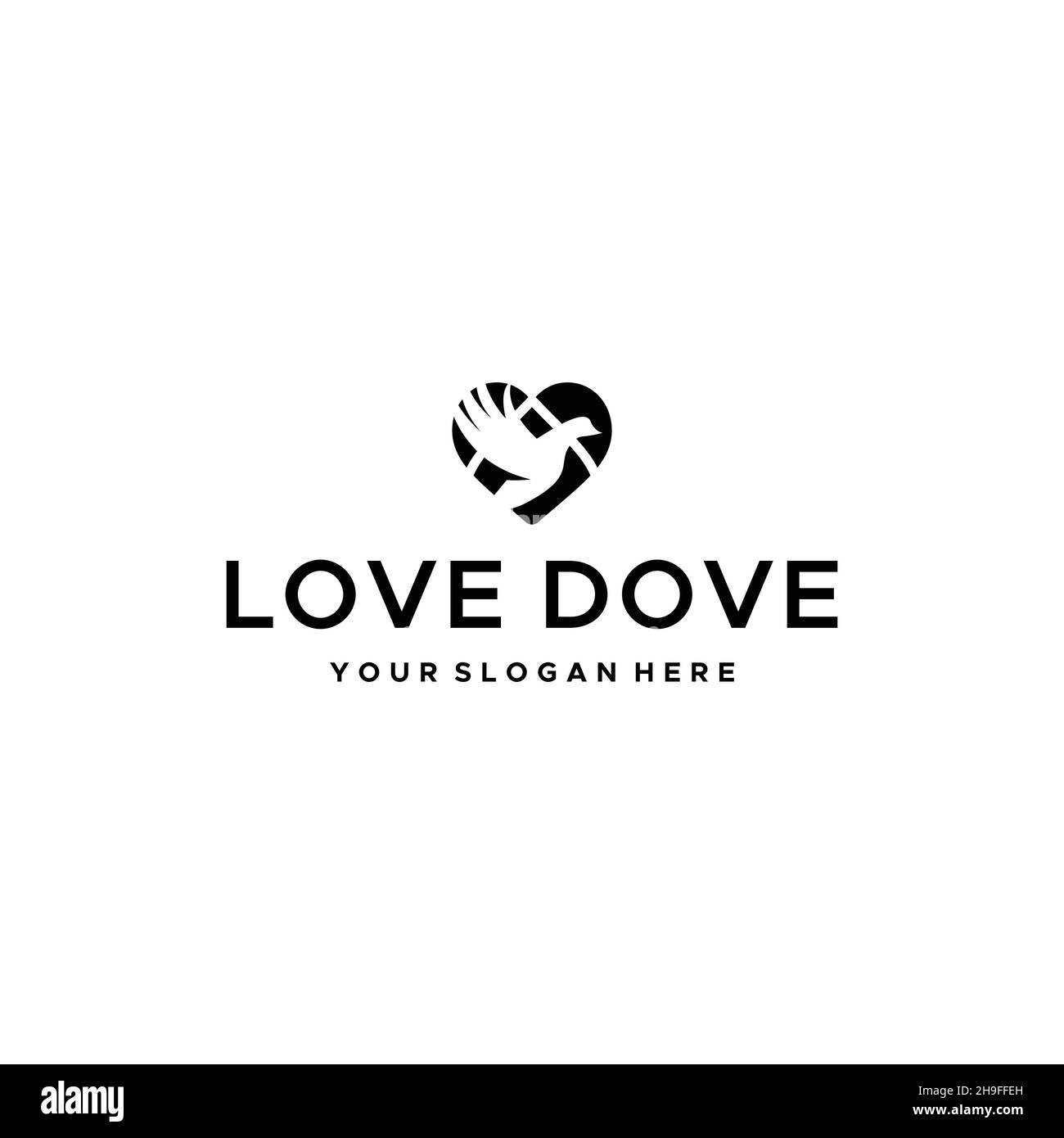 Design minimaliste AVEC LOGO LOGOTYPE COEUR EN FORME DE COLOMBE Illustration de Vecteur