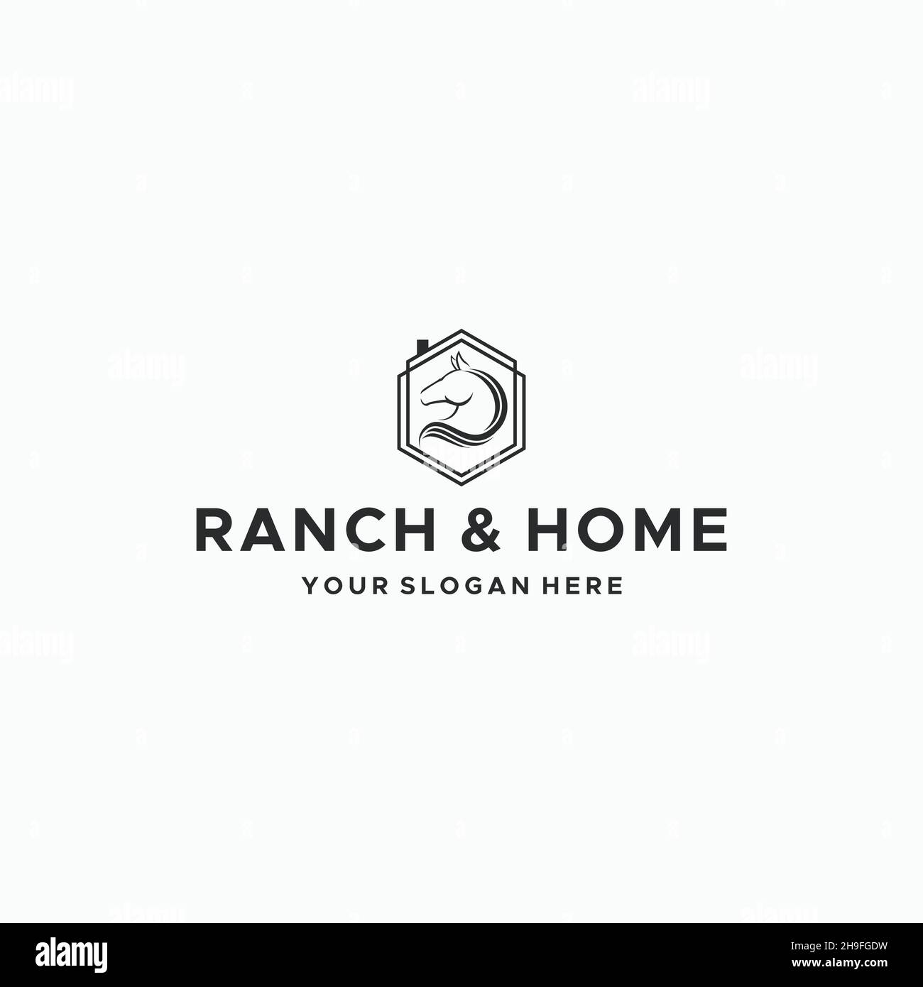 Design minimaliste DU logo hexagonal RANCH HOME Horse Illustration de Vecteur