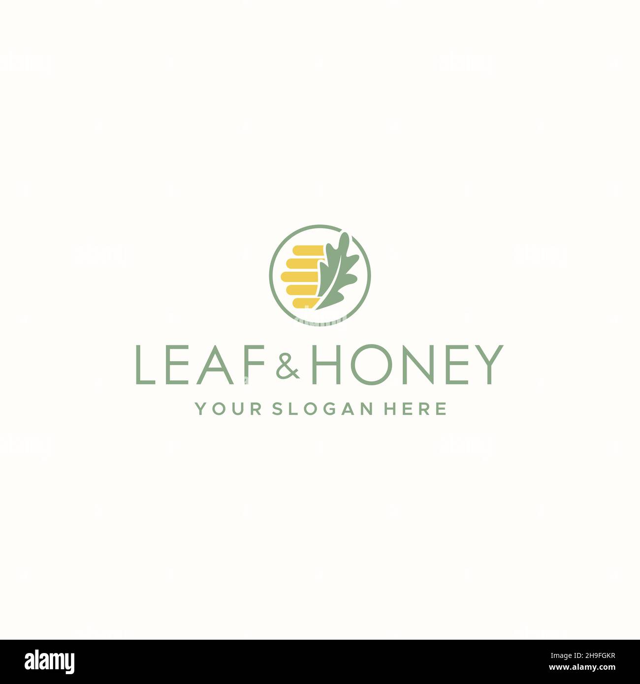 Design minimaliste du logo LeAFHONEY Tree Beehive Love Illustration de Vecteur