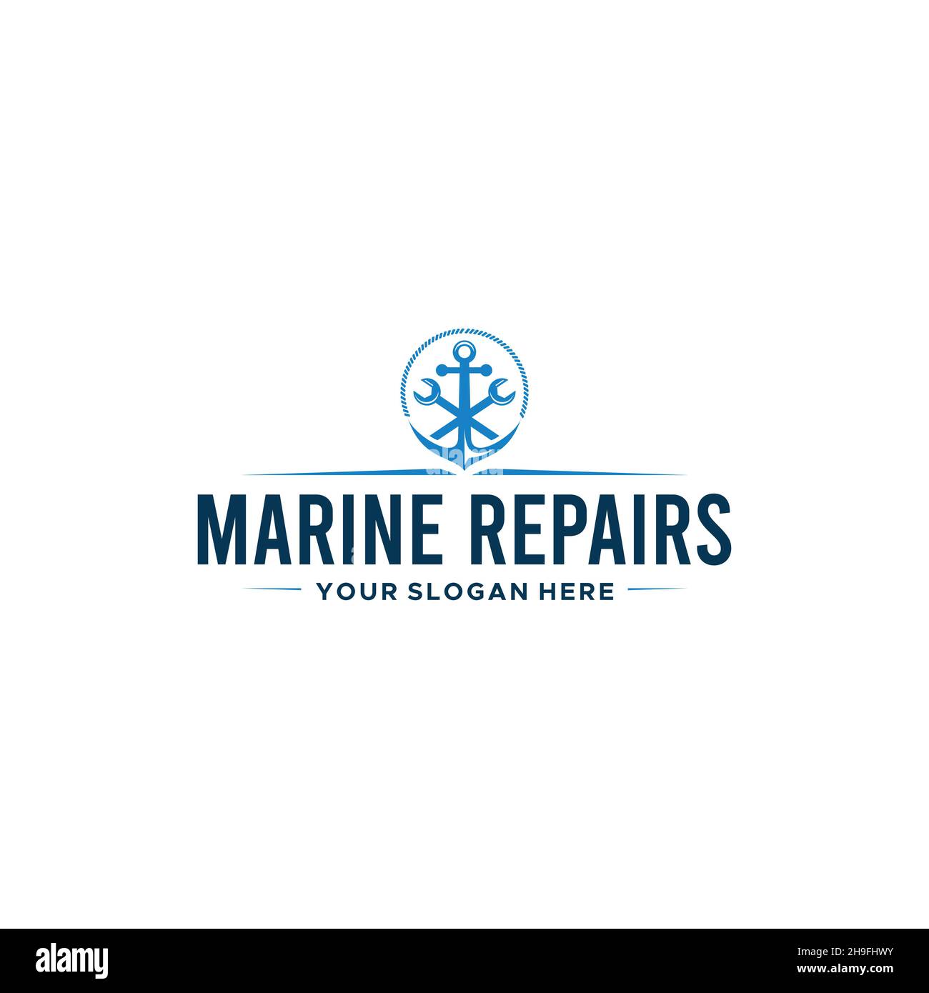 design du logo de la clé d'ancrage pour RÉPARATIONS MARINES plates Illustration de Vecteur