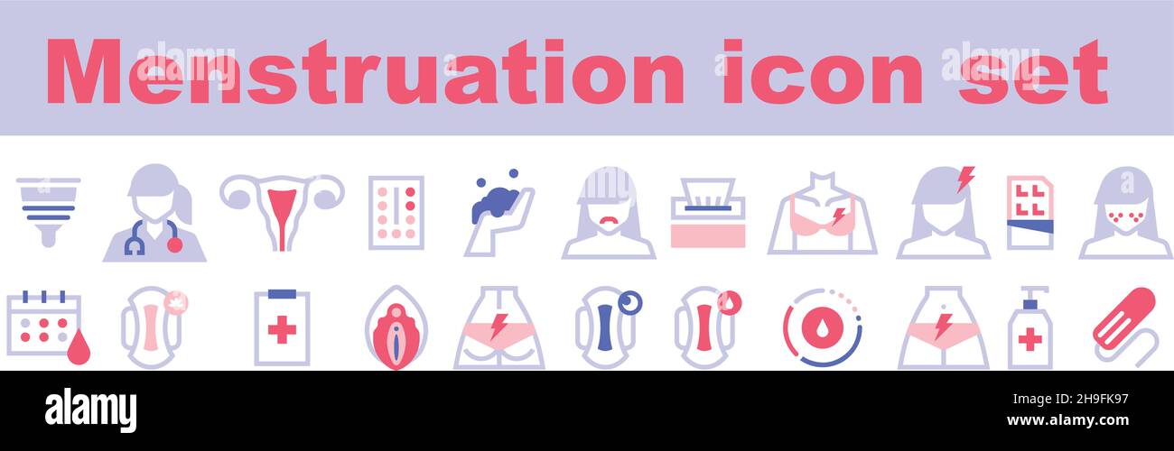 Collection de jeux d'icônes de menstruation, vecteur de couleur, fond transparent pour les applications mobiles et les modèles Web Illustration de Vecteur