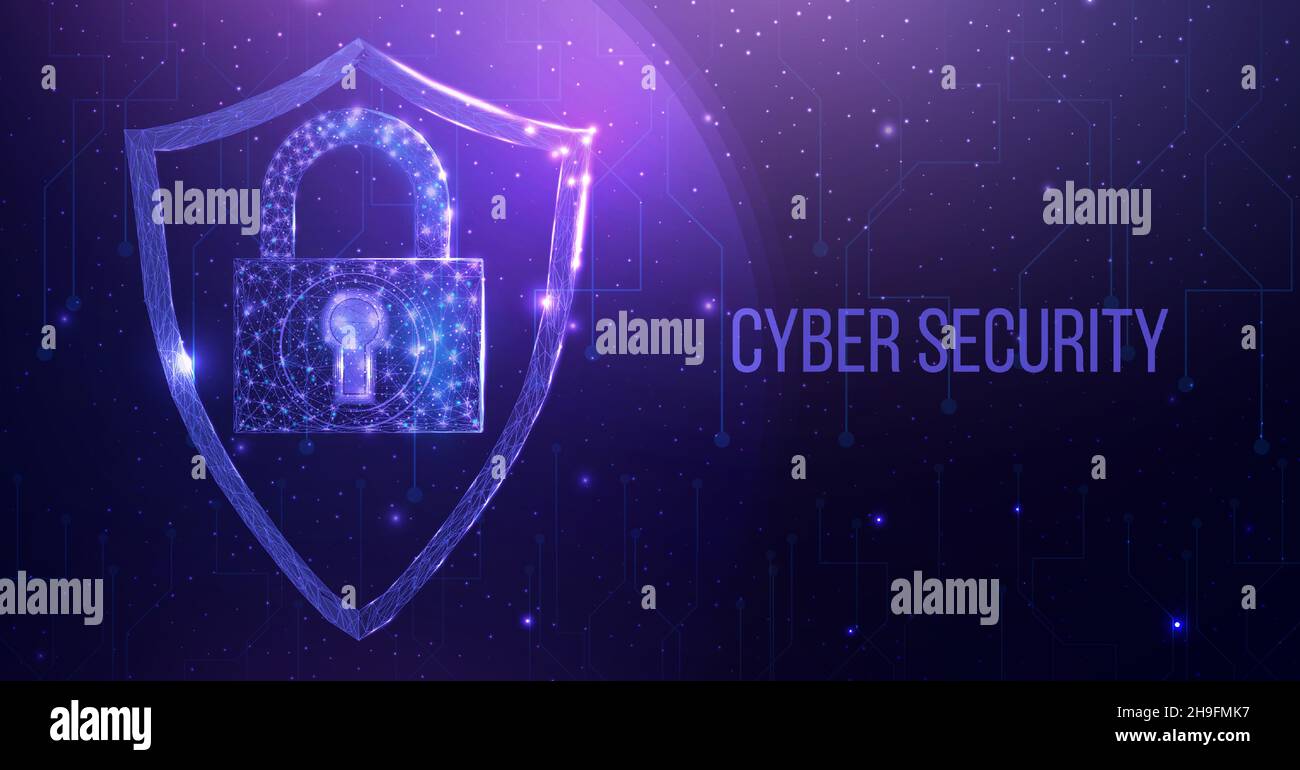 Mois national de sensibilisation à la cybersécurité.Blindage polygonal filaire avec carte de globe.Cyber-sécurité, concept de protection mondiale avec polygua basse lueur Illustration de Vecteur