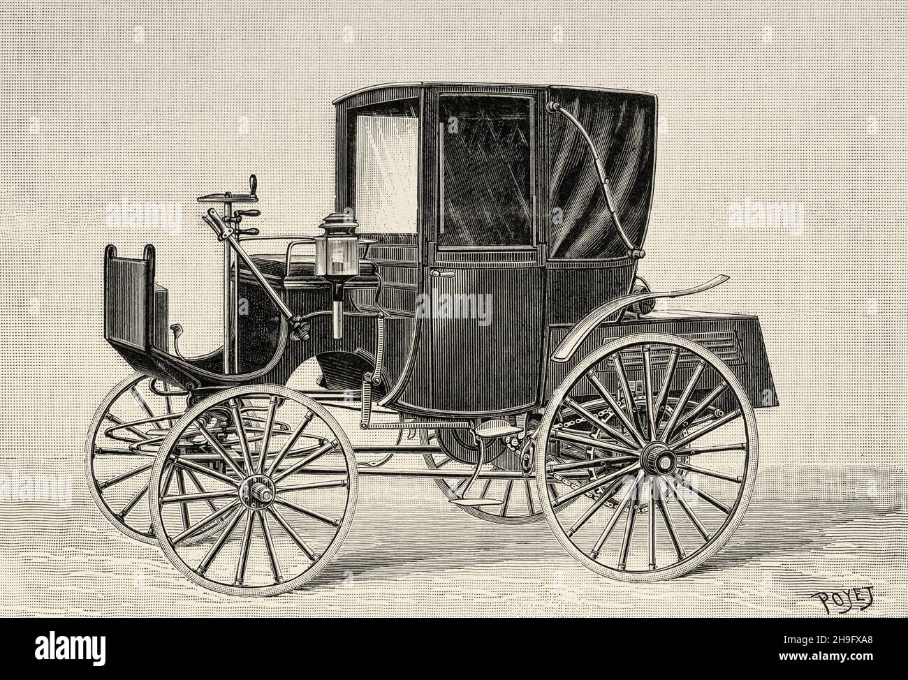 La première cabine automobile de Paris.France, Europe.Ancienne illustration gravée du XIXe siècle de la nature 1897 Banque D'Images