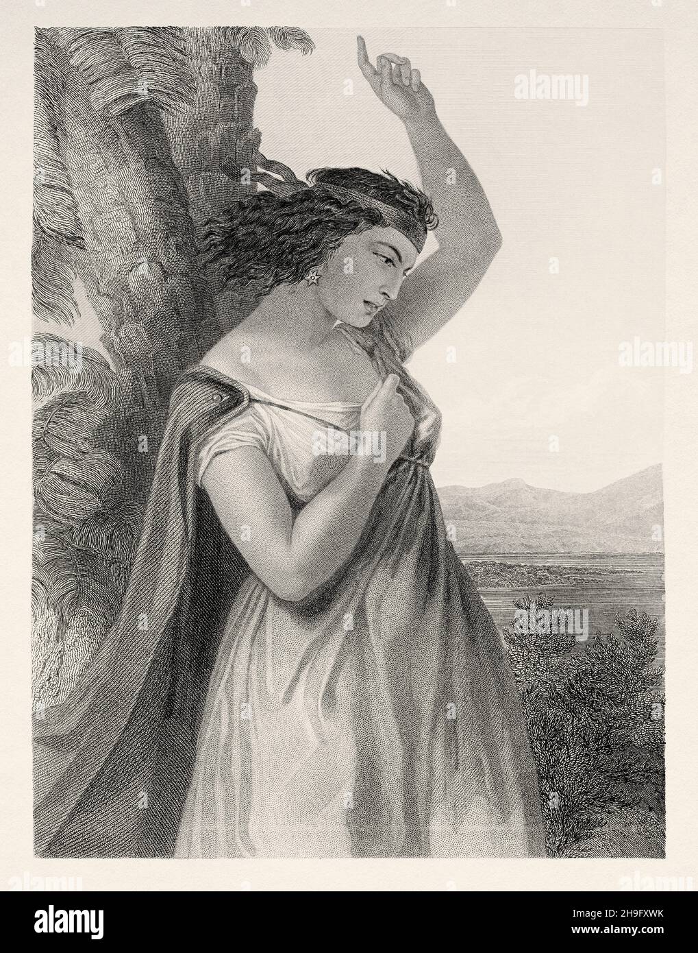 Deborah était une prophétesse et la quatrième personne qui a servi comme juge d'Israël avant la monarchie, était le seul juge que la Nation d'Israël avait dans les temps anciens.Ancienne illustration gravée du XIXe siècle de Mugères de la Biblia par Joaquin Roca y Cornet 1862 Banque D'Images