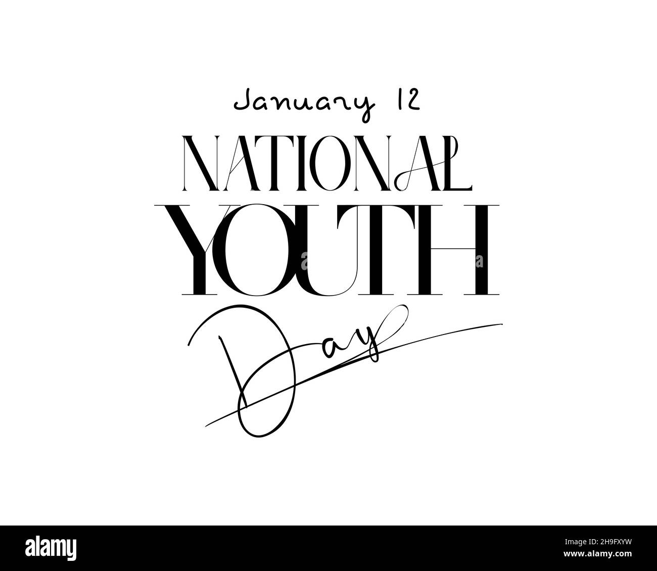 12 janvier - Journée nationale de la jeunesse. Dessin vectoriel de lettrage à la main pour la Journée nationale de la jeunesse.Illustration de calligraphie pour bannière, affiche, chemise, carte. Illustration de Vecteur