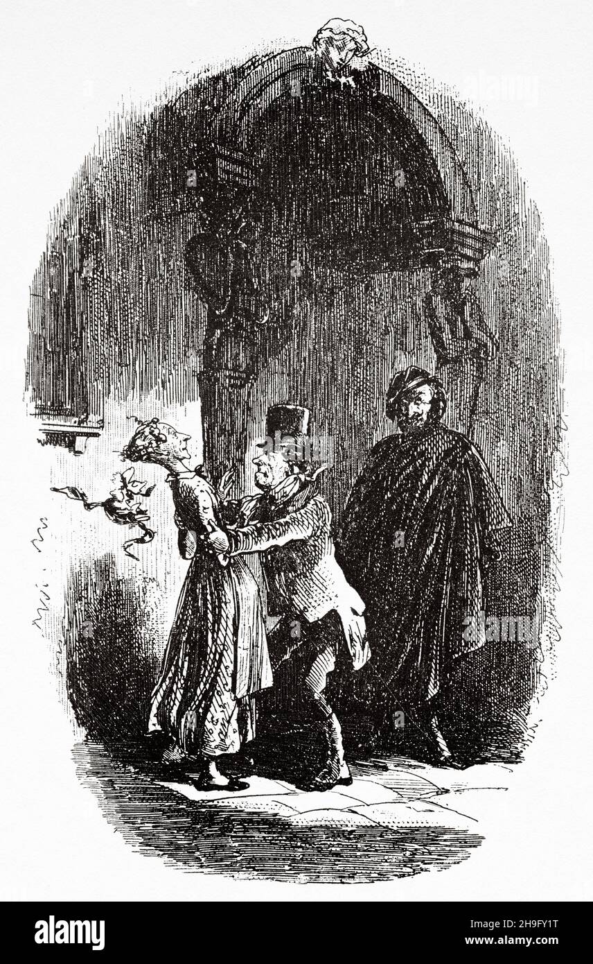 M. Flintwinch a une légère attaque d'irritabilité.Illustration du roman de Charles Dickens Little Dorrit de Hablot Knight Browne (1815-1882) artiste anglais connu sous le nom de Phiz Banque D'Images