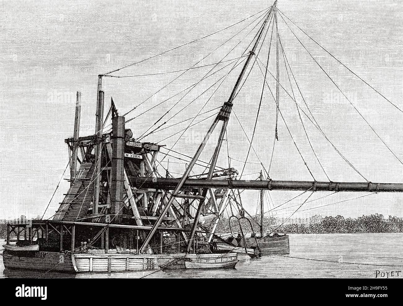 La construction du canal de Panama.La grande traînée à Gatun.Ancienne illustration gravée du XIXe siècle de la nature 1885 Banque D'Images