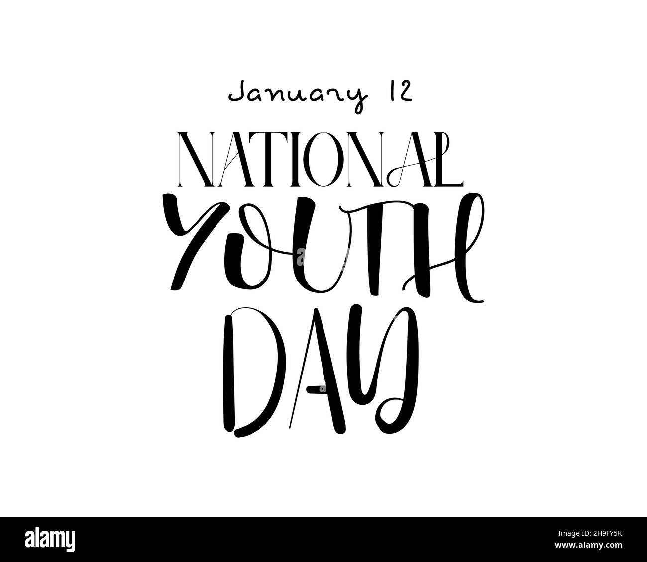 12 janvier - Journée nationale de la jeunesse. Dessin vectoriel de lettrage à la main pour la Journée nationale de la jeunesse.Illustration de calligraphie pour bannière, affiche, chemise, carte. Illustration de Vecteur