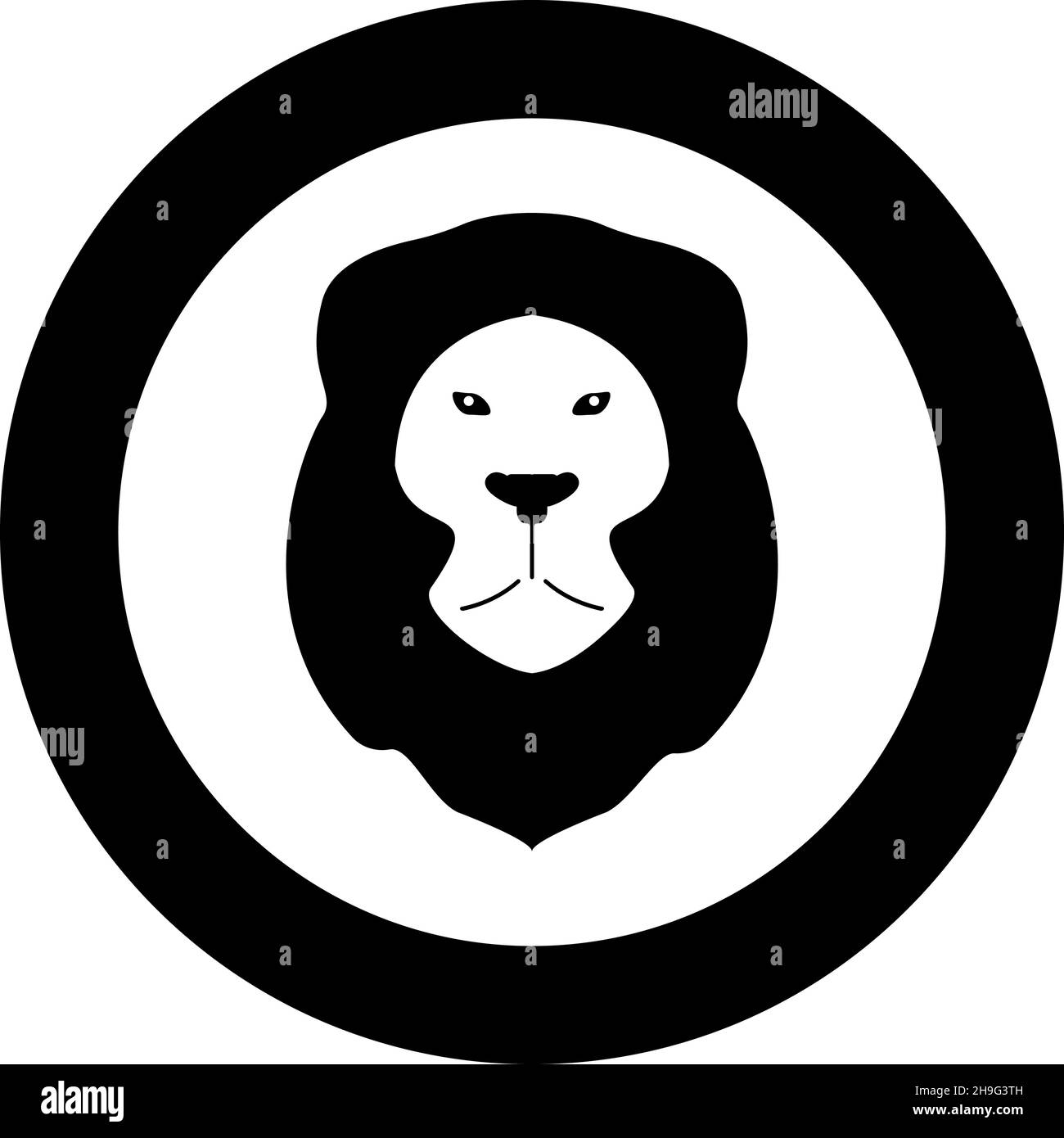 Lion animal Wild icône de tête de chat dans le cercle rond noir couleur vecteur illustration image Uni style de contour simple Illustration de Vecteur