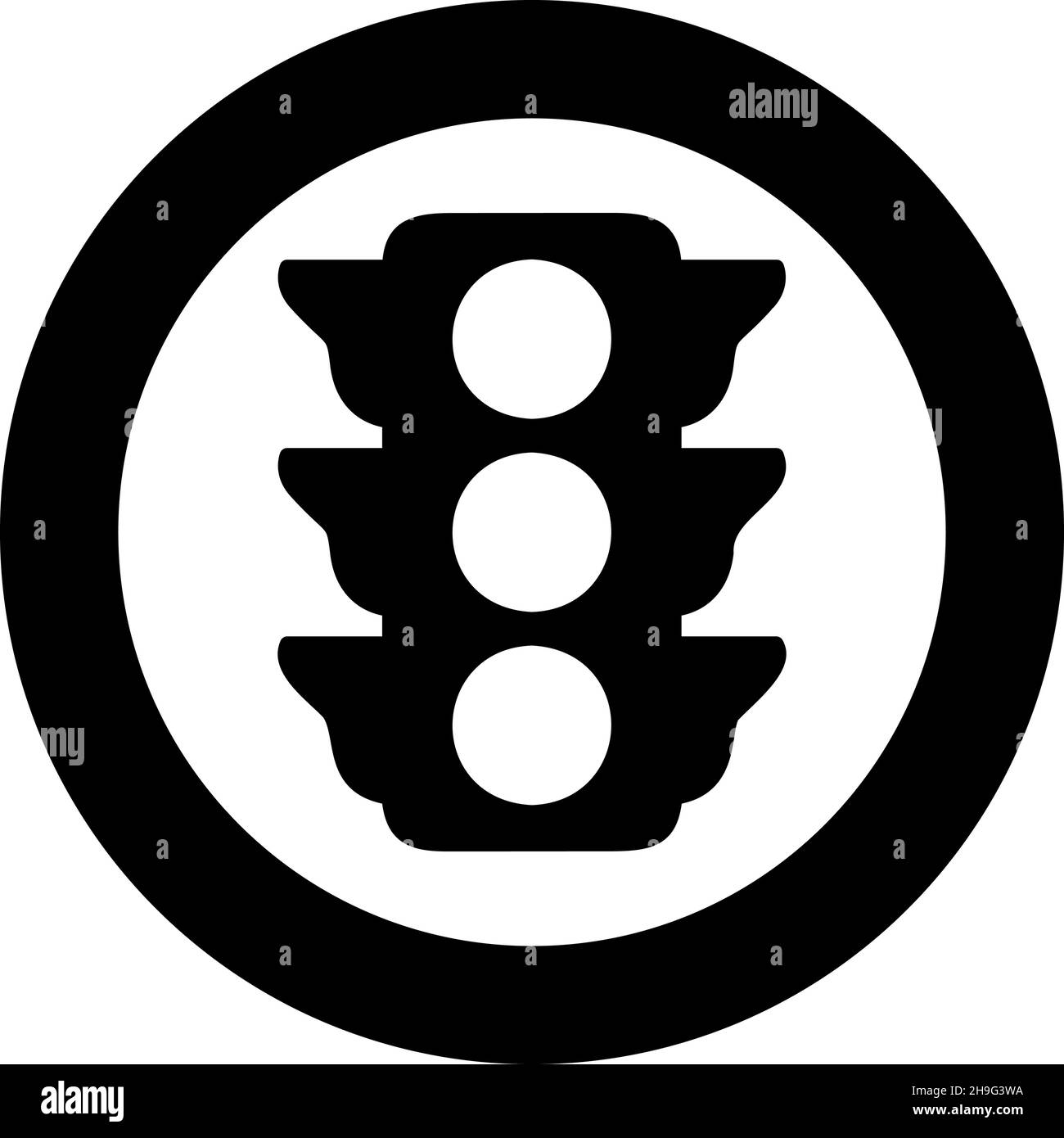 Feux de circulation signal lumineux feu de stop régulation transport et icône de piéton dans le cercle de couleur noire illustration vectorielle image contour continu Illustration de Vecteur