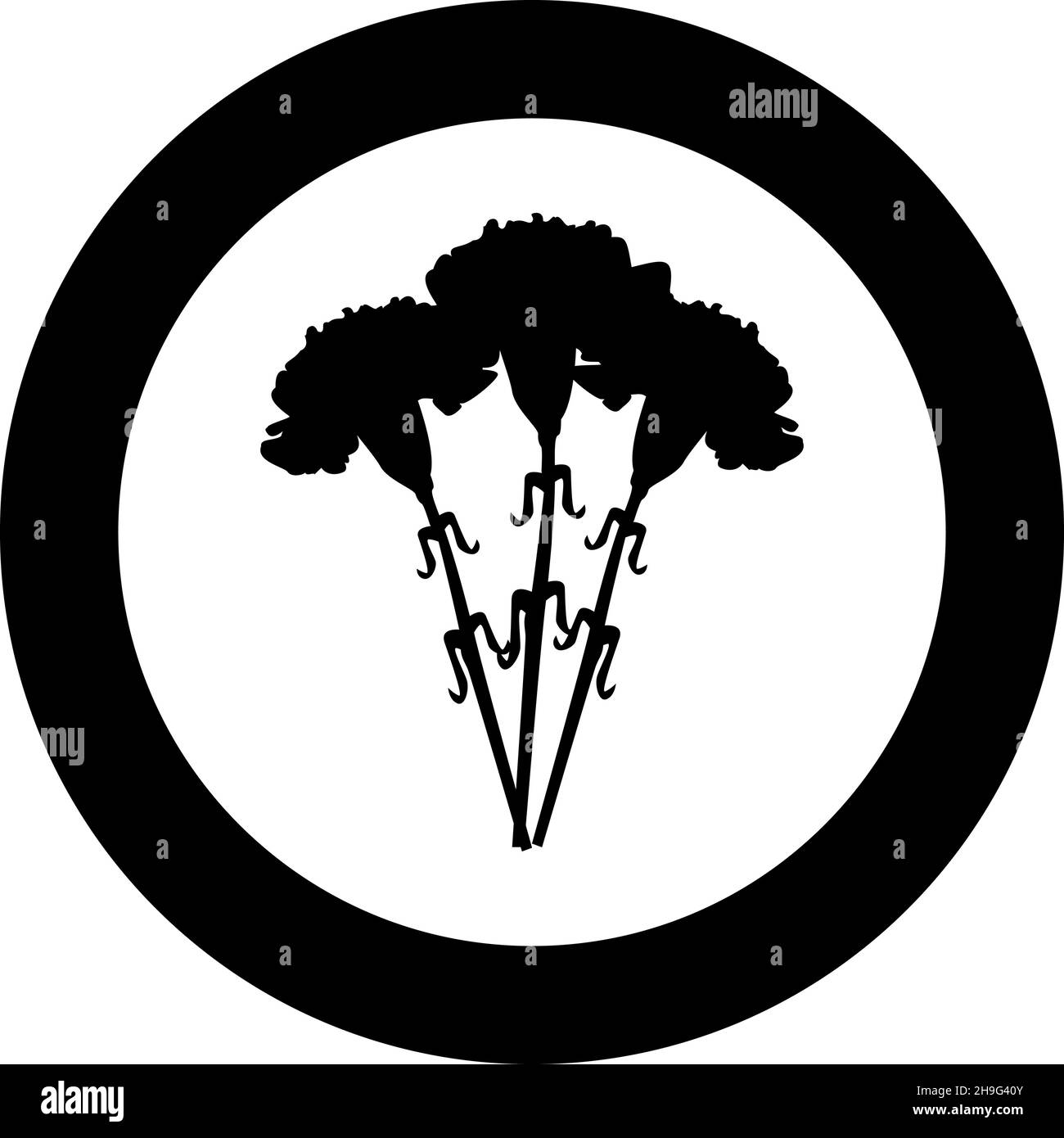 Bouquet de fleurs icône en forme de carnation en cercle rond noir couleur vecteur illustration image Uni contour style simple Illustration de Vecteur
