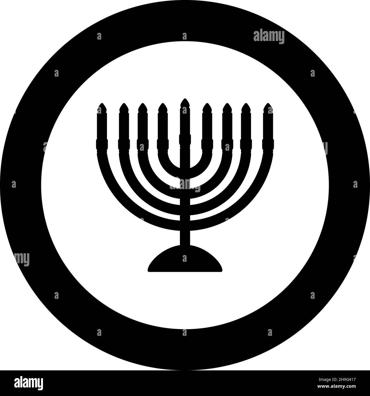 Chanukah menorah fêtes juives candélabre avec bougies Israël porte-bougie icône en cercle rond noir couleur vecteur illustration image contour solide Illustration de Vecteur