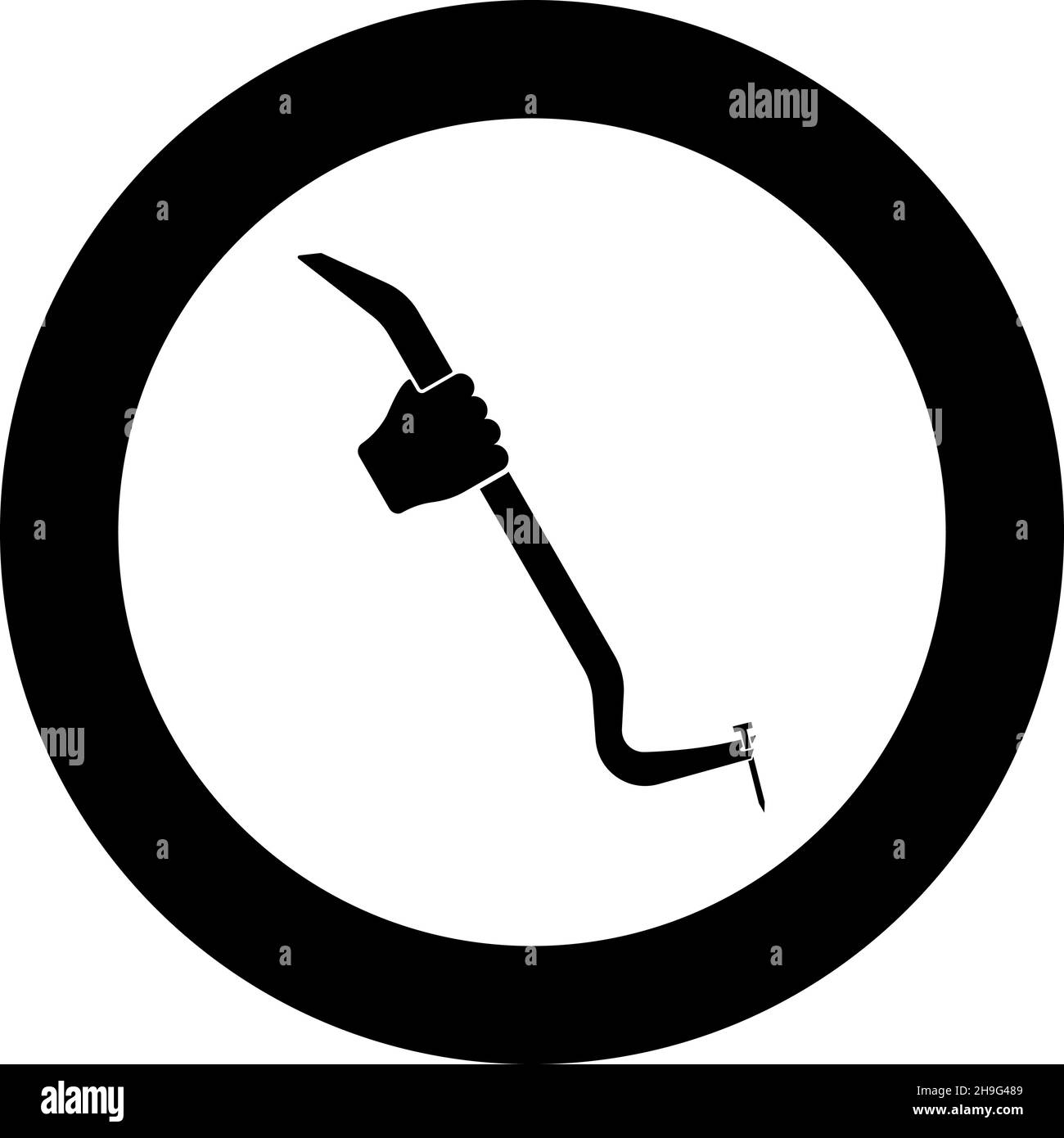 Outil à pied-de-biche à la main retirer le porte-clou tire l'icône dans le cercle rond noir couleur vecteur illustration image solide contour style simple Illustration de Vecteur