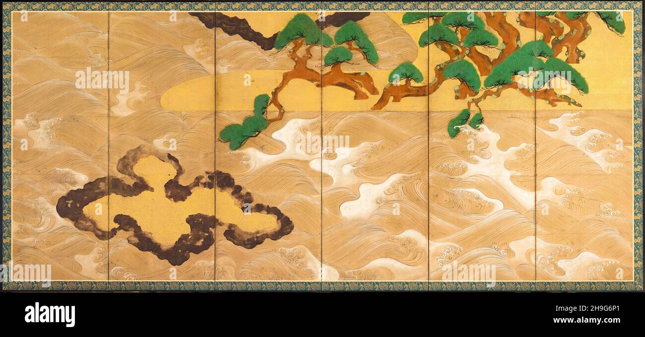 Tawaraya Sotatsu, Waves at Matsushima, peinture, 1615-1643 Banque D'Images