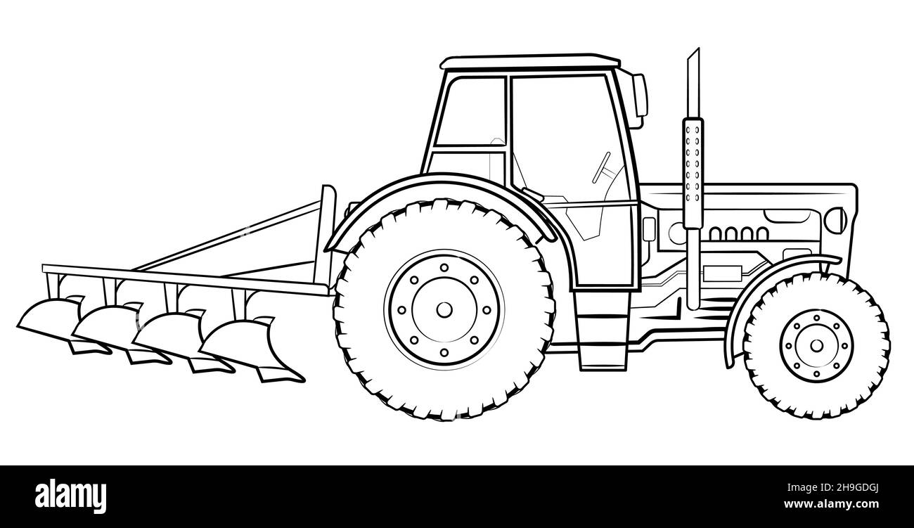Tracteur agricole avec charrue - illustration vectorielle d'un véhicule. Illustration de Vecteur