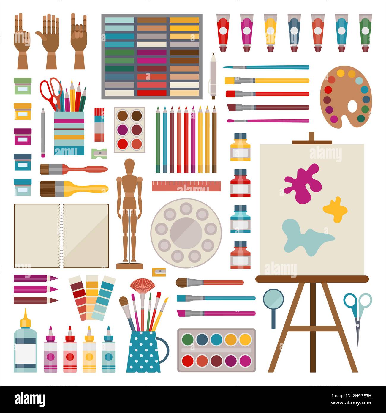 Fournitures d'art matériel d'artiste et outils de peinture Image  Vectorielle Stock - Alamy