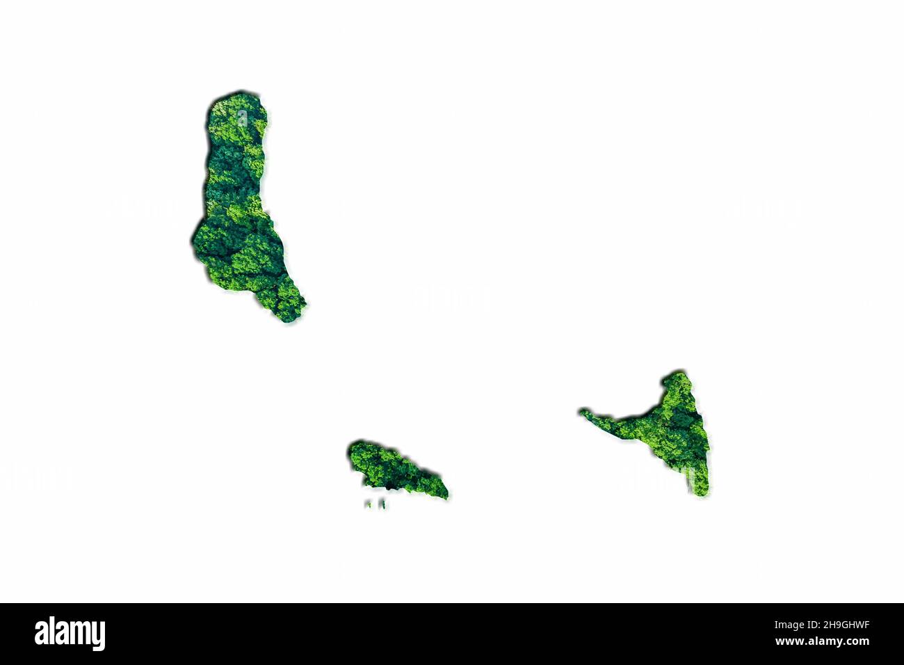 Carte de la Forêt verte des Comores, sur fond blanc Banque D'Images